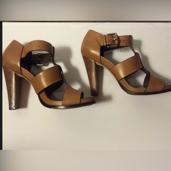 THEORY BROWN T-STRAP PLATFORM SANDAL HEELS - Picture 2 of 5